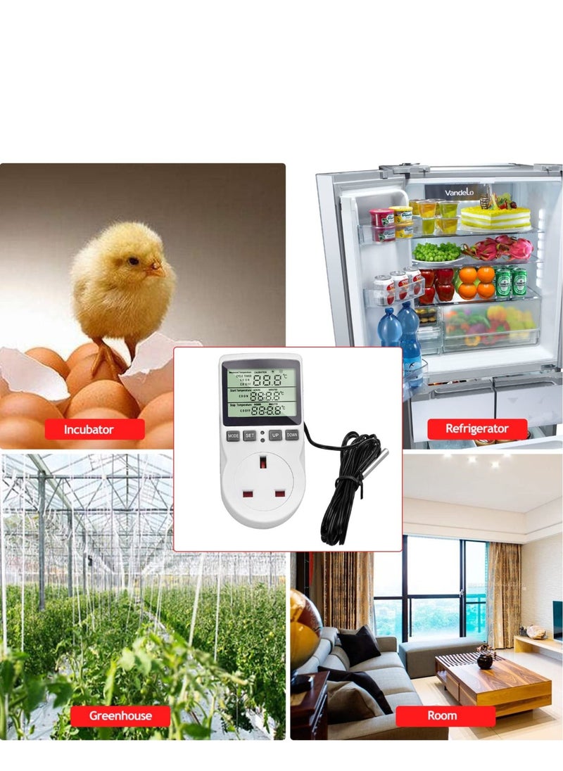SYOSI - SYOSI Digital Thermostat Temperature Controller Socket Outlet 230V 16A Timer Switch Plug with 1.7m Sensor Heating Refrigerator Thermostat Regulator for Greenhouse Reptile Terrarium Home - Image 1