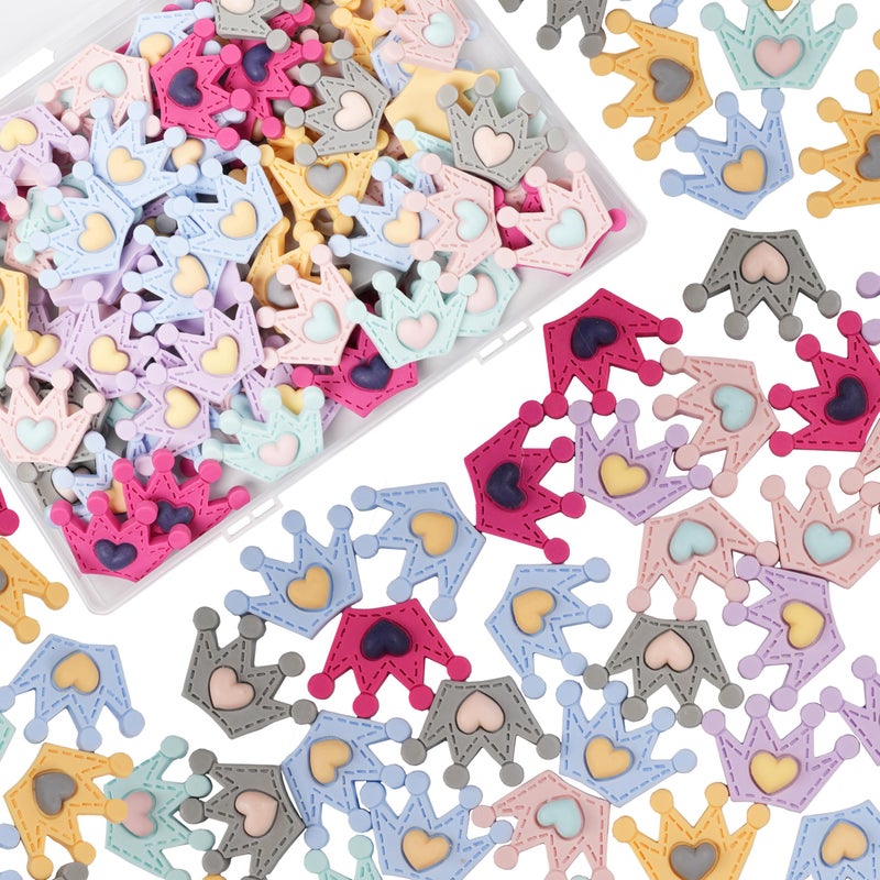 Damyda Resin Crown Slime Charms Cute Set 50pcs Resin Embellishments Bulk Mixed Color (1.3"x 0.87") - Image 1
