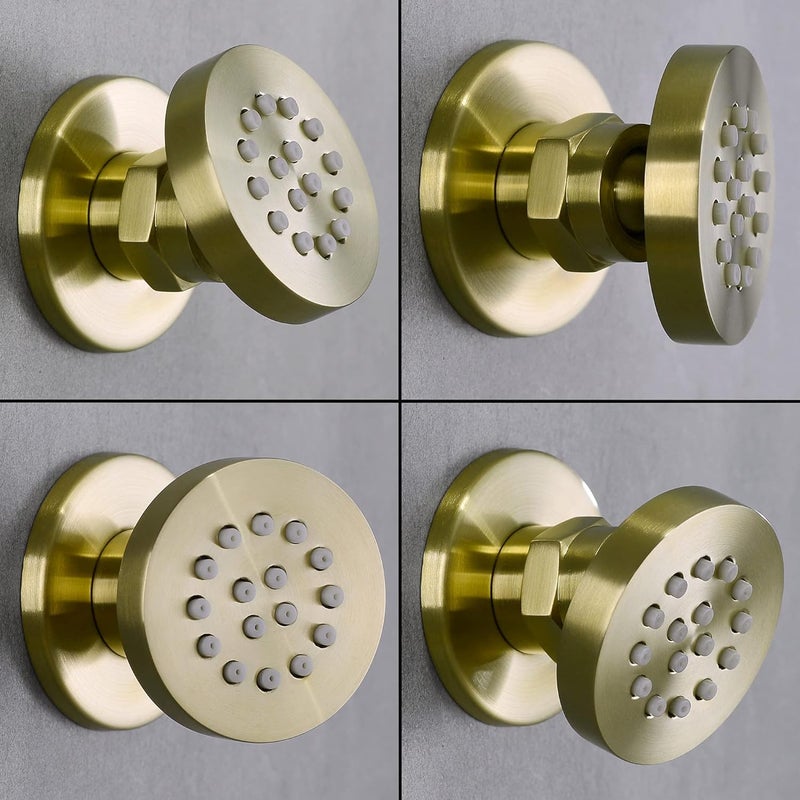 orhemus Solid Brass Body Spray Shower Jet - Round Massage Side Sprayer Spa System Shower Set Adjustable Wall Mounted, Brushed Gold Brass Finish - Image 5