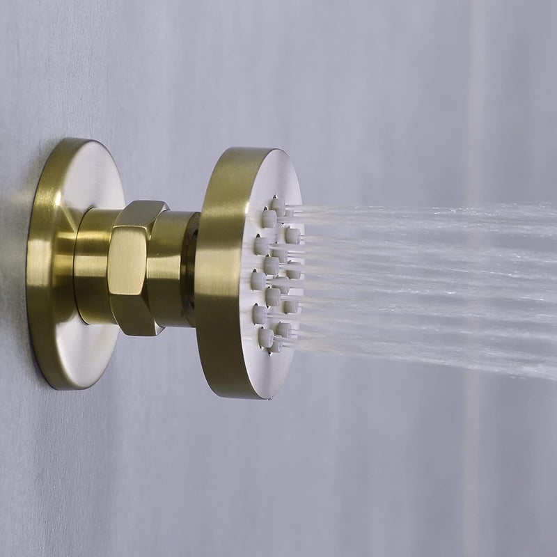 orhemus Solid Brass Body Spray Shower Jet - Round Massage Side Sprayer Spa System Shower Set Adjustable Wall Mounted, Brushed Gold Brass Finish - Image 4