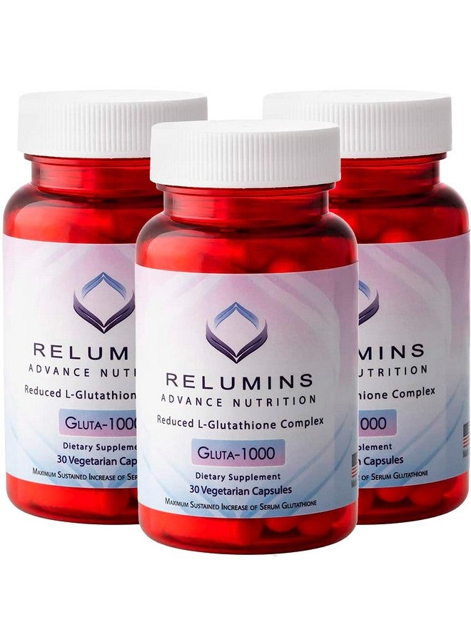 Relumins Advance Nutrition Gluta 1000 - Reduced L-Glutathione, Alpha Lipoic Acid & Rose HIPS - Antioxidant Support for Skin & Overall Wellness - 30 Veg Capsules x 3 Bottles (45-Day Supply) - Image 1
