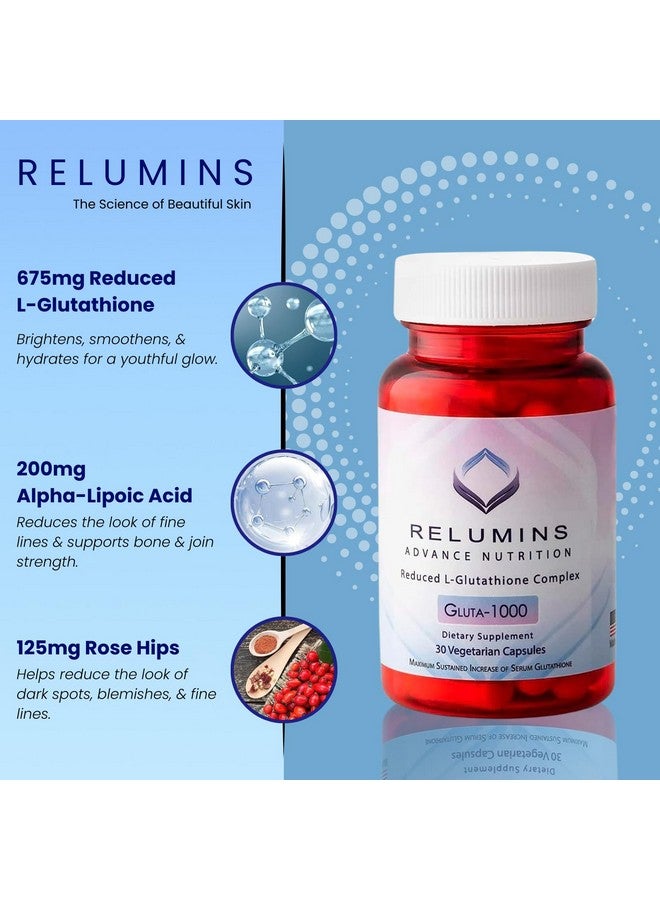 Relumins Advance Nutrition Gluta 1000 - Reduced L-Glutathione, Alpha Lipoic Acid & Rose HIPS - Antioxidant Support for Skin & Overall Wellness - 30 Veg Capsules x 3 Bottles (45-Day Supply) - Image 3