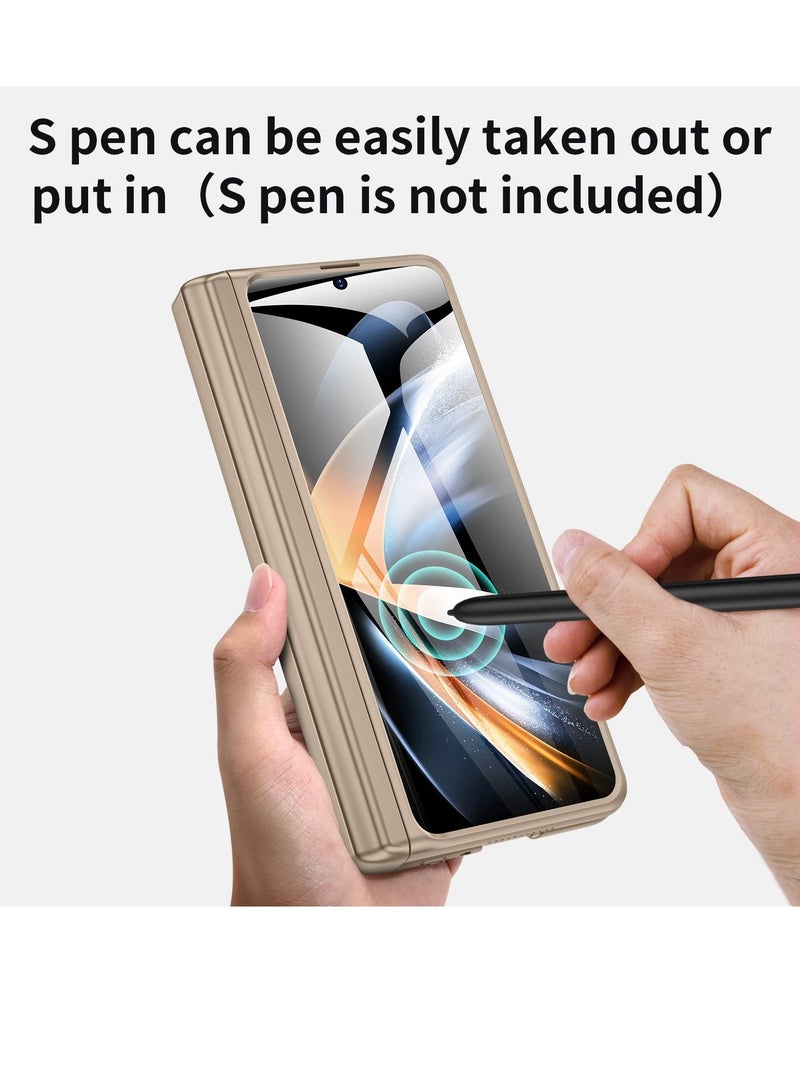 Excefore Case Compatible with Samsung Galaxy Z Fold 4, Magnetic Thin Body Metal Frame with Hidden S Pen Holder, Hinge Screen Protector Magnetic Kickstand with Lens Camera Protector Cover (Gold)  - Image 2