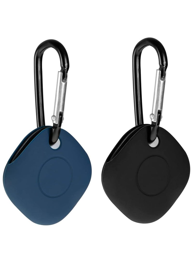 2 Pcs Silicone Case Compatible for Samsung Galaxy SmartTag with Keychain, Anti-Scratch Lightweight Soft Protective Sleeve Skin Cover for Galaxy SmartTag, Navy and Black - Image 1