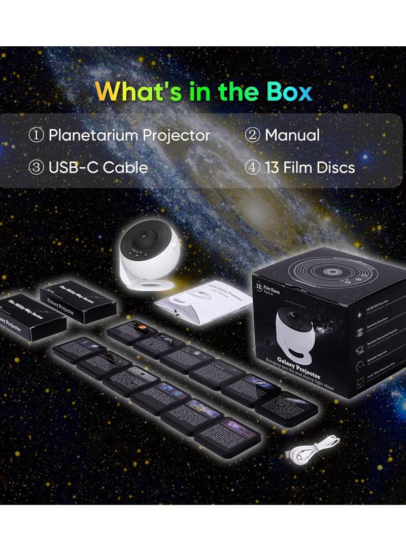 DUSALA 12-In-1 Galaxy Projector For Bedroom Star Projector Galaxy Light Adjustable Knob 12 Film Discs Planetarium Projector For Kids And Adults 360° Rotating Galaxy Projector Night Light Table Lamp Bedside Lamp - Image 3