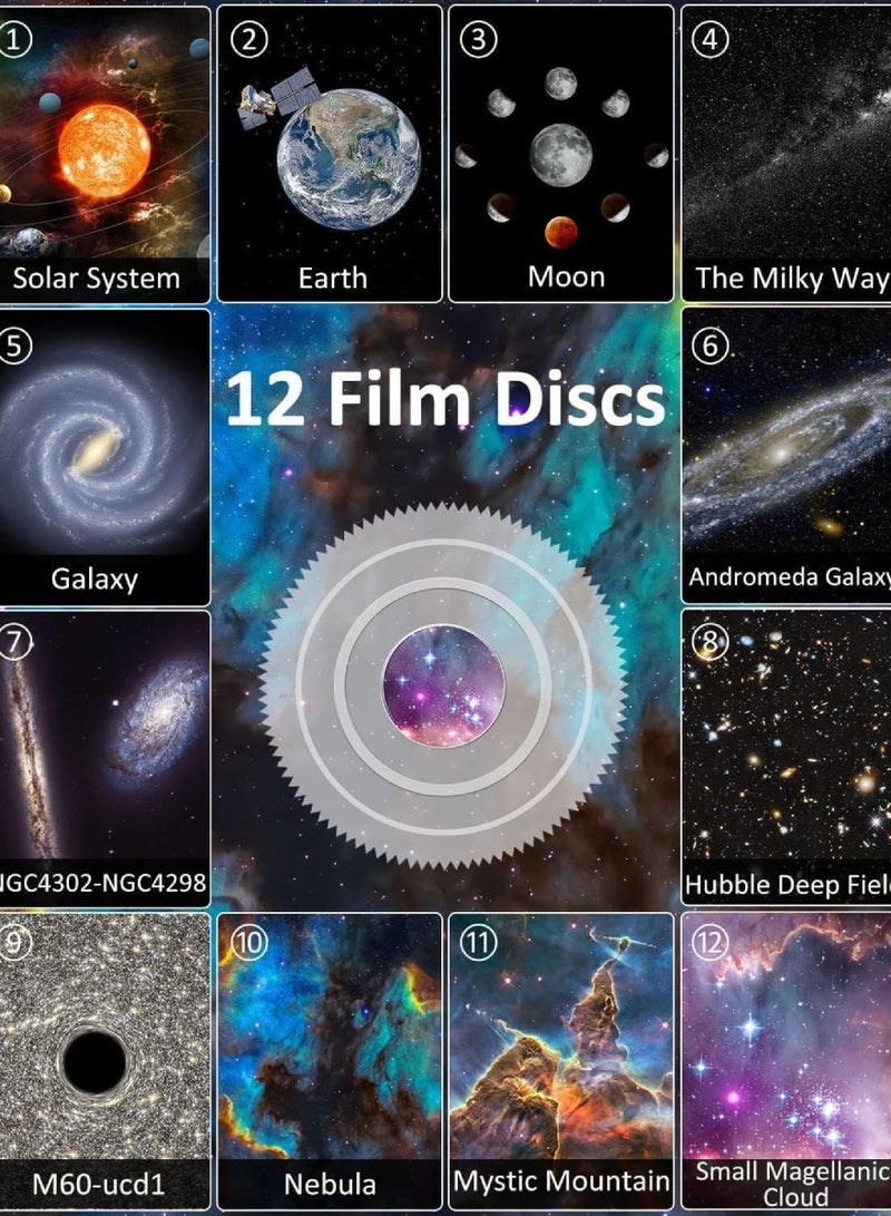 DUSALA 12-In-1 Galaxy Projector For Bedroom Star Projector Galaxy Light Adjustable Knob 12 Film Discs Planetarium Projector For Kids And Adults 360° Rotating Galaxy Projector Night Light Table Lamp Bedside Lamp - Image 2