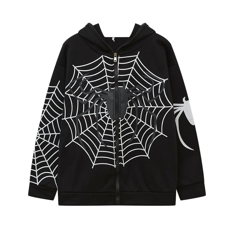 2023 Casual Spider Web Hoodie Womens Fleece Jacket Red  - Image 2