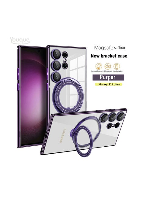 Magnetic Phone Ring Holder Shockproof Protective Case Cover For Samsung Galaxy S24 Ultra Purple