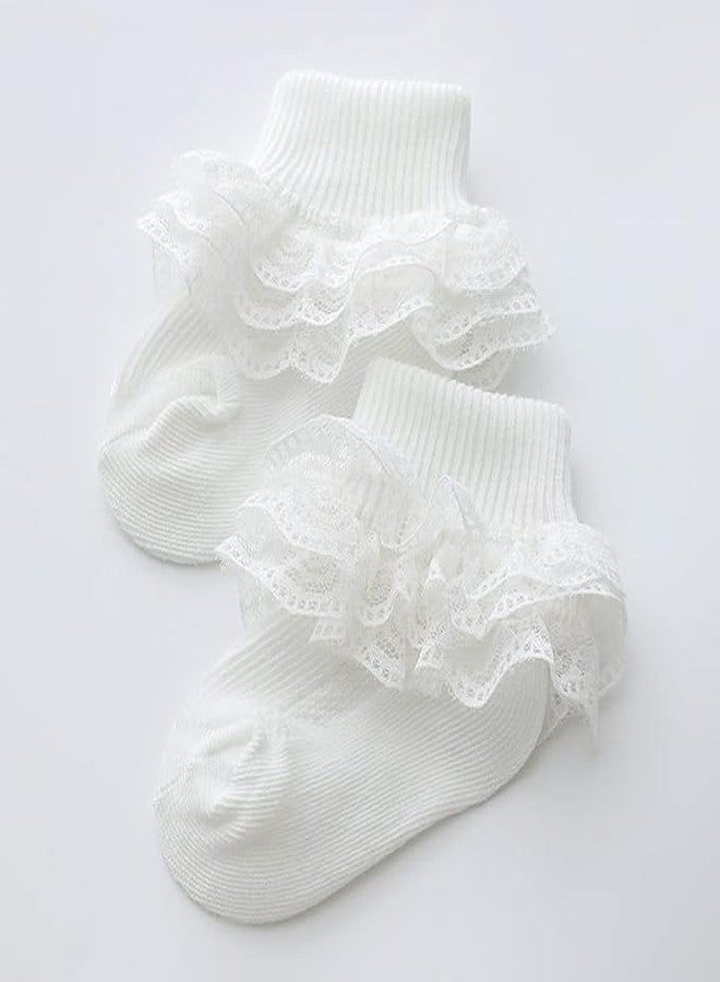 CUTEABLY Baby Girls Lace Ruffle Ankle Socks, Cotton Mesh Frilly, 3 Pack, Multiple Colours (IN, Age, 6 Months, 12 Months, 3, Multicolour) - Image 2