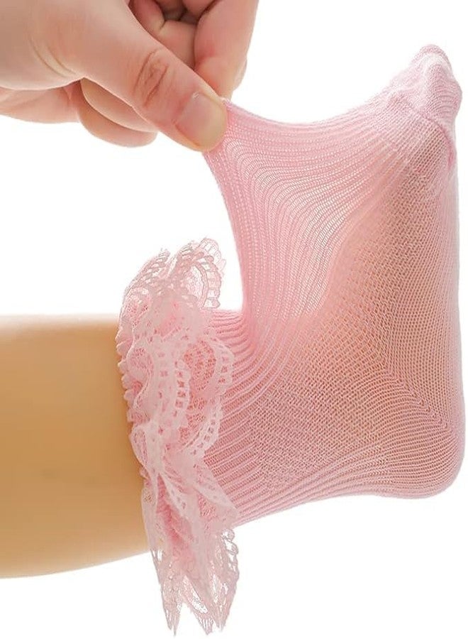 CUTEABLY Baby Girls Lace Ruffle Ankle Socks, Cotton Mesh Frilly, 3 Pack, Multiple Colours (IN, Age, 6 Months, 12 Months, 3, Multicolour) - Image 4