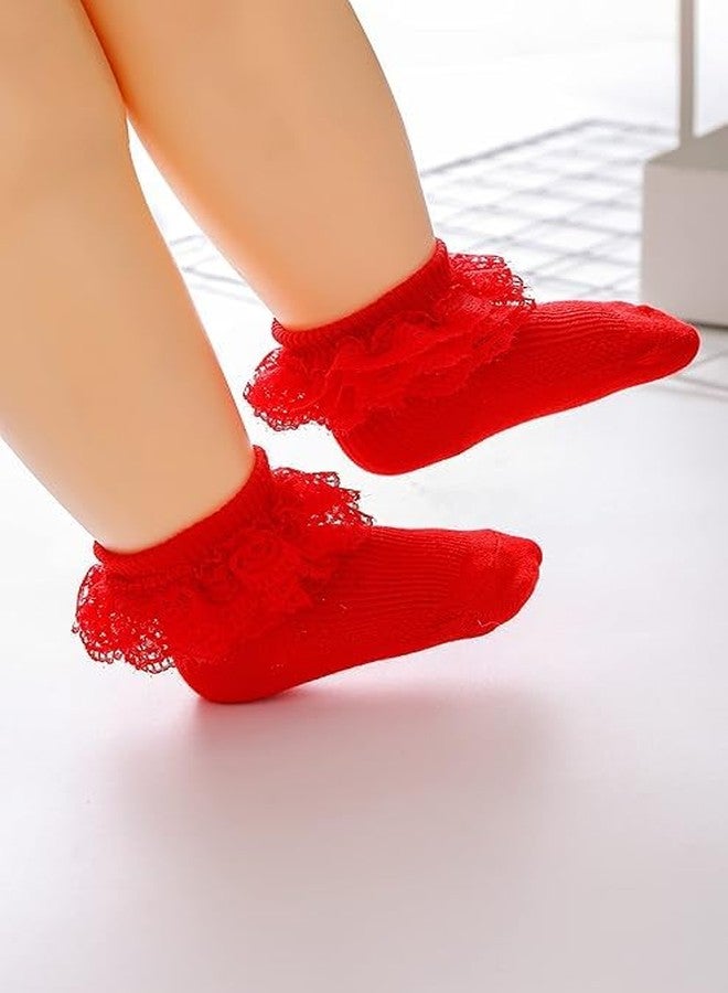 CUTEABLY Baby Girls Lace Ruffle Ankle Socks, Cotton Mesh Frilly, 3 Pack, Multiple Colours (IN, Age, 6 Months, 12 Months, 3, Multicolour) - Image 3