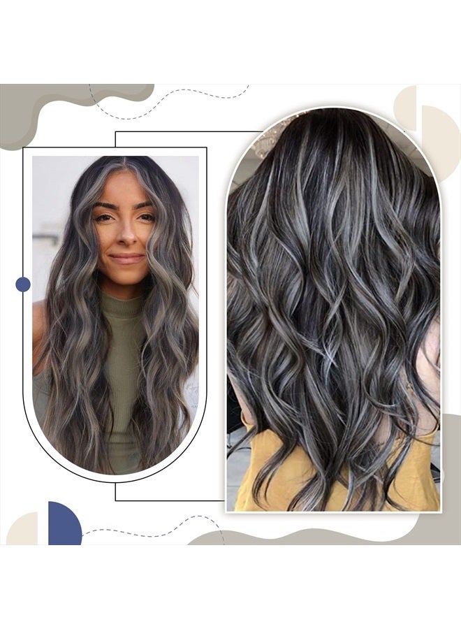 LaaVoo Ombre Human Hair Tape in Extensions Natural Black to Grey Silver with Black 16 Inch Balayage Tape in Remy Human Hair Extensions for Black Women Salon Quality Straight Hair 20pcs 50grams - Image 3