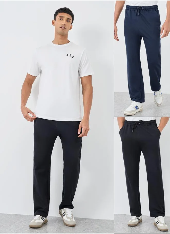 ستايلي Styli Pack of 2 - Solid Straight Open Hem Terry Joggers
