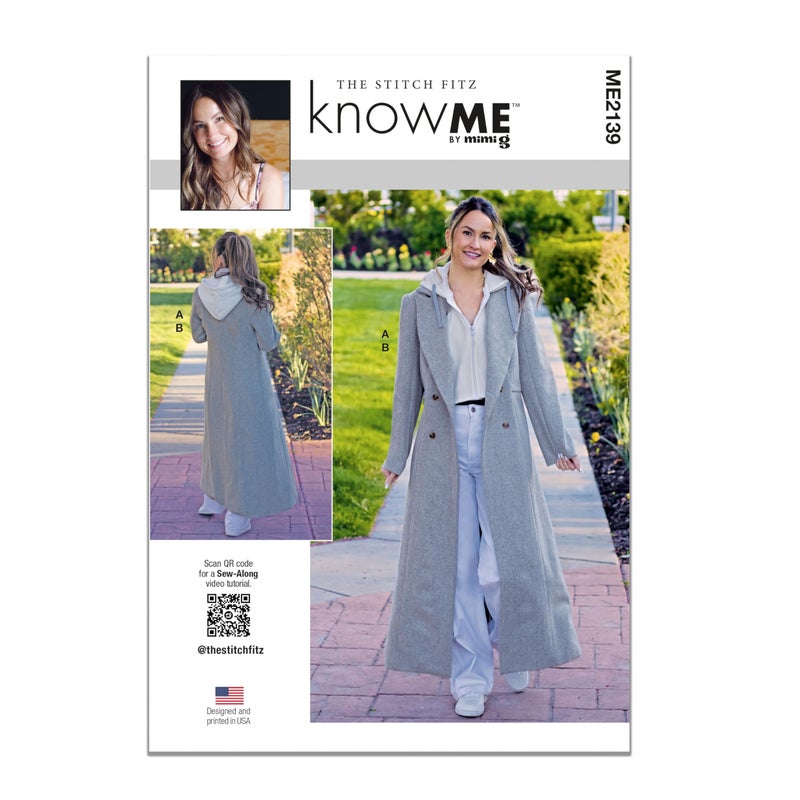 Know Me ME2139Y5 Misses' Double Breasted Lined Coat and Hoodie Insert Sewing Pattern Packet by The Stitch Fitz, Design Code ME2139, Sizes 18-20-22-24-26 - Image 1