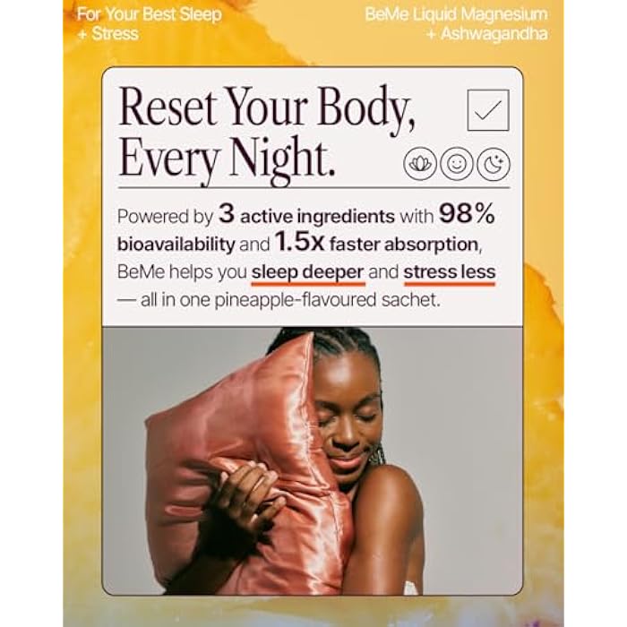 BeMe Magnesium Drink for Sleep - Melatonin-Free Magnesium for Sleep with Ashwagandha, L-Theanine & GABA - Fast-Absorbing Calm Pineapple - 30 Sachets - Image 4