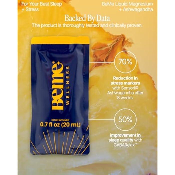 BeMe Magnesium Drink for Sleep - Melatonin-Free Magnesium for Sleep with Ashwagandha, L-Theanine & GABA - Fast-Absorbing Calm Pineapple - 30 Sachets - Image 5