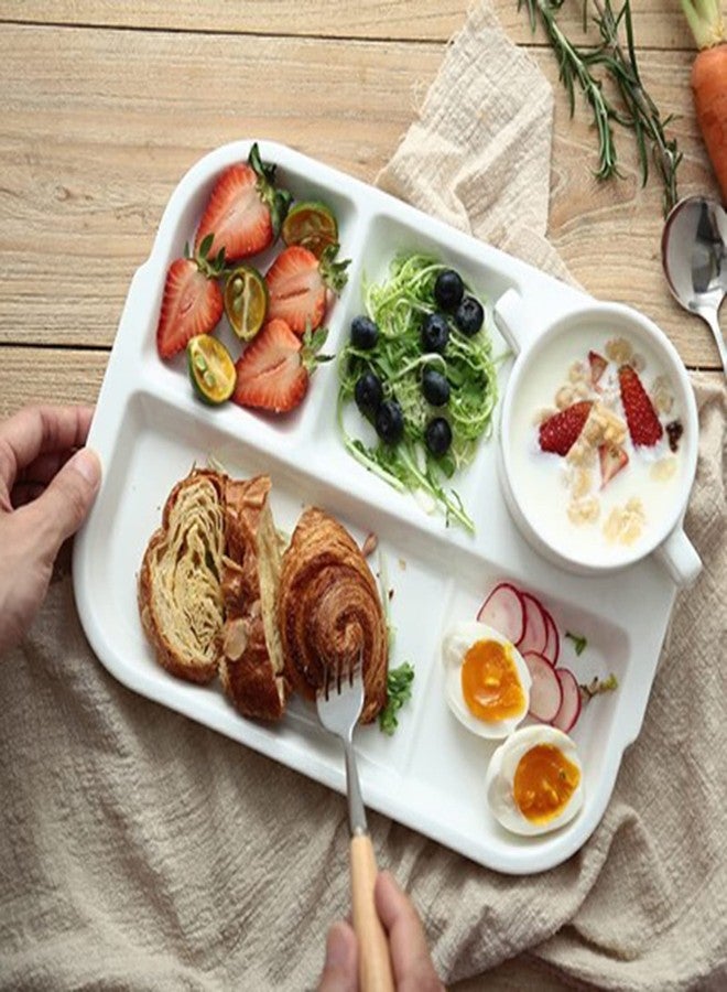 TOPZEA 4 Pack Divided Dinner Trays, Ceramic Serving Platter Dinner Plates with 4 Compartments Partition Fast Food Lunch Tray for Portion Control, Fondue Plates with Vinegar Sauce Dish - Image 4
