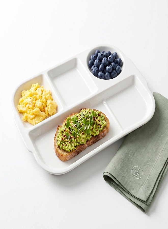 TOPZEA 4 Pack Divided Dinner Trays, Ceramic Serving Platter Dinner Plates with 4 Compartments Partition Fast Food Lunch Tray for Portion Control, Fondue Plates with Vinegar Sauce Dish - Image 3