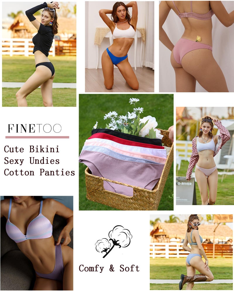 FINETOO 6 Pack Cotton Underwear for Women Cute Low Rise Bikini Panties High Cut Breathable Sexy Womens Cheeky S-XL - Image 2