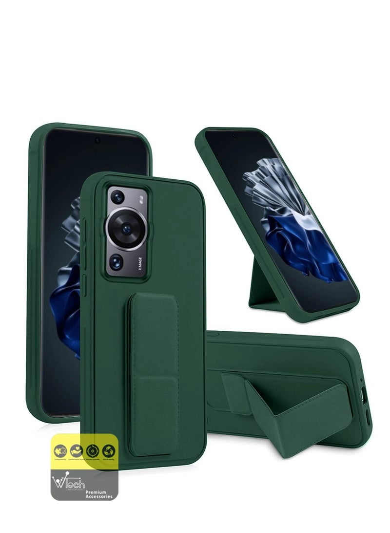Wtech Hand Grip And Multi Stand Magnetic Car Mount Kickstand Finger Strap Case Cover For Huawei P60 Pro 2023 Dark Green - Image 1