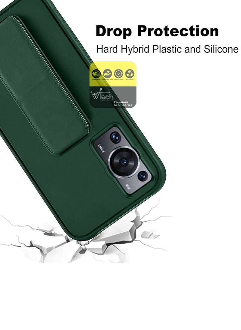 Wtech Hand Grip And Multi Stand Magnetic Car Mount Kickstand Finger Strap Case Cover For Huawei P60 Pro 2023 Dark Green - Image 5