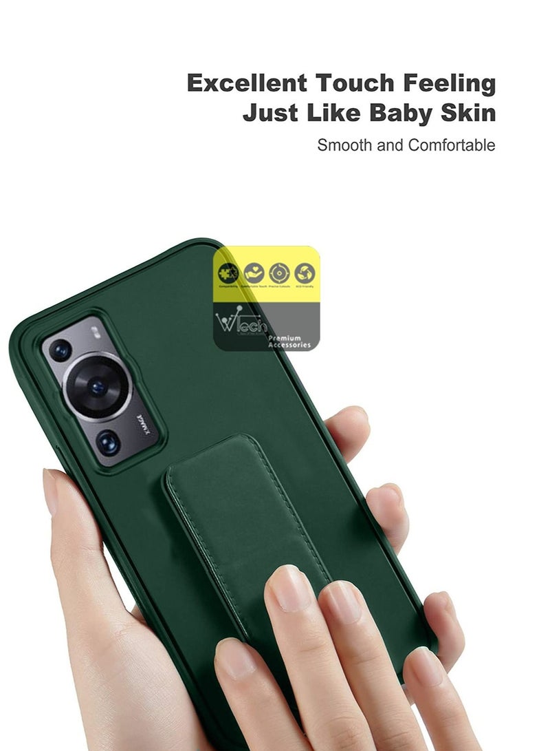Wtech Hand Grip And Multi Stand Magnetic Car Mount Kickstand Finger Strap Case Cover For Huawei P60 Pro 2023 Dark Green - Image 4