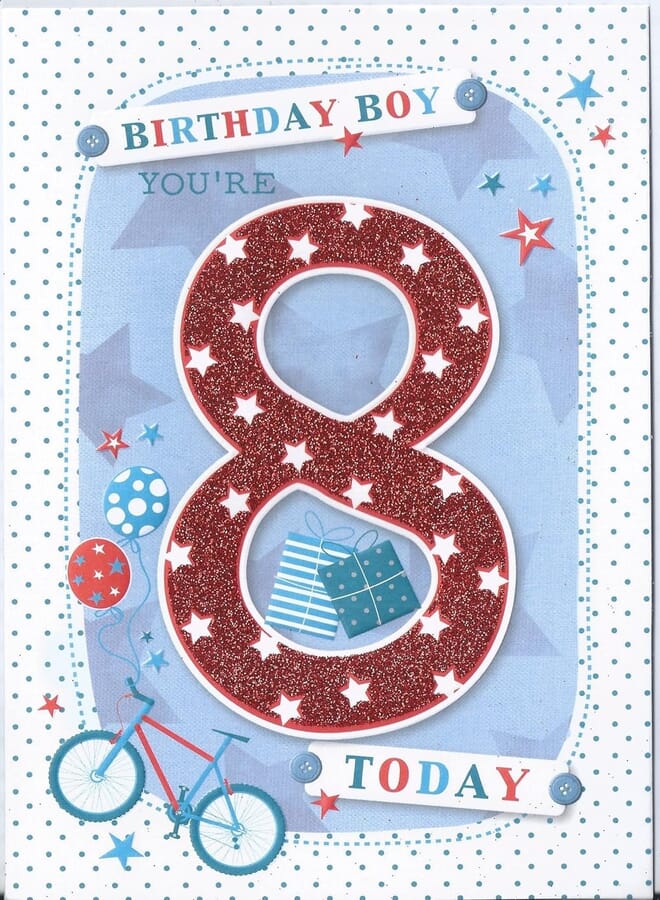 Birthday Boy You're 8 Today ! Happy Bike Cycling Greetings Card