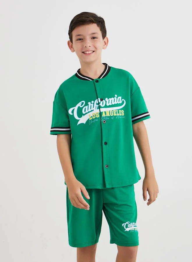 ستايلي Styli Boys Green Graphic Print T-Shirt and Shorts Set