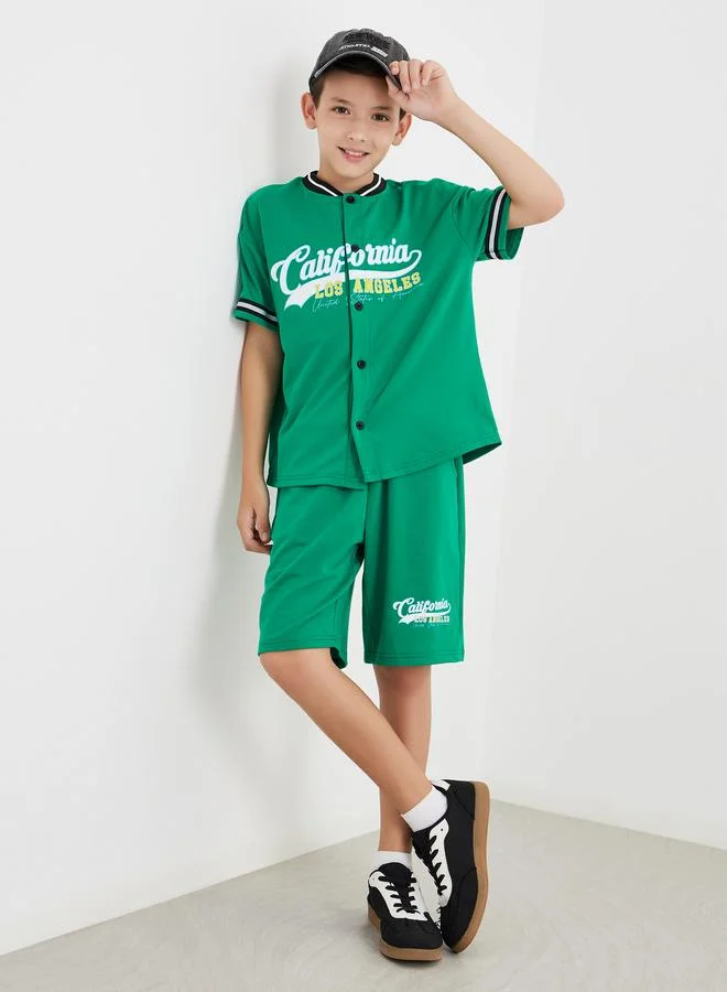 ستايلي Styli Boys Green Graphic Print T-Shirt and Shorts Set