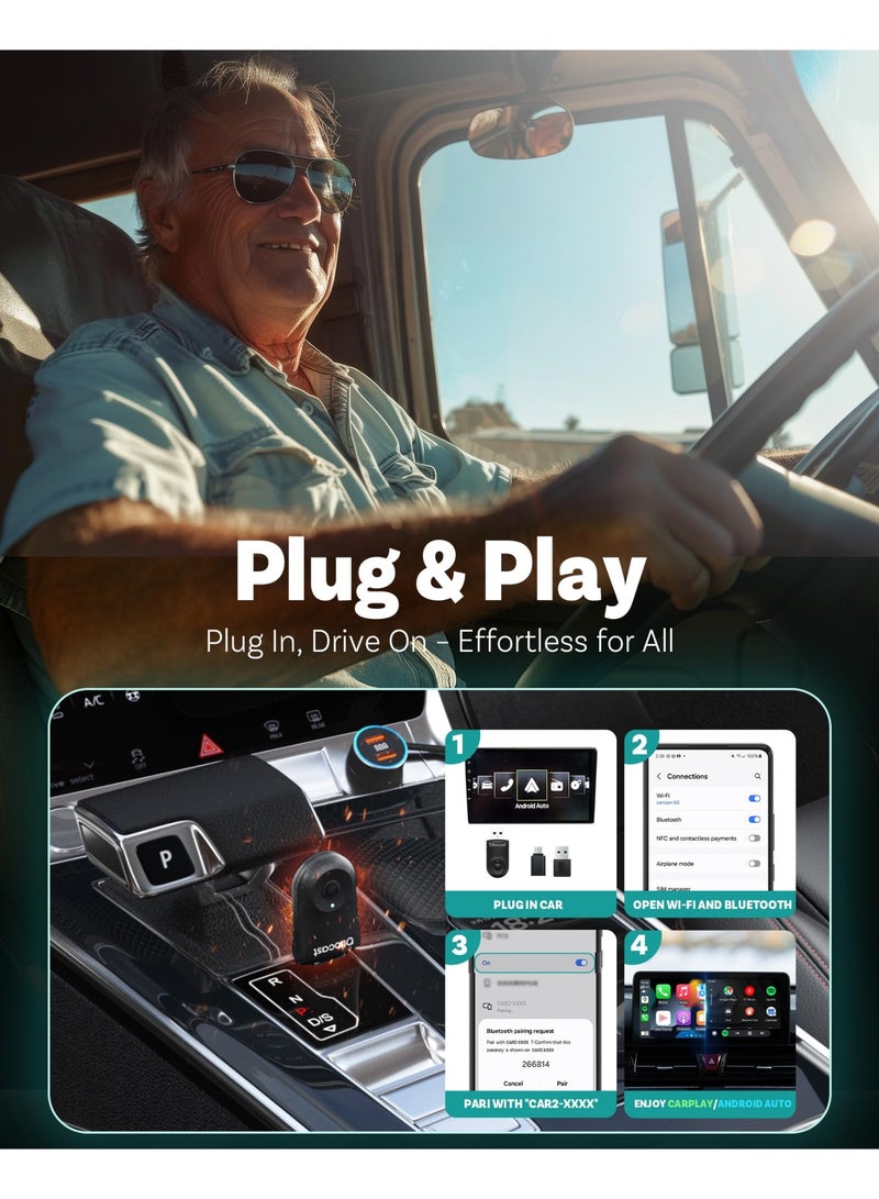 Ottocast Mini Wireless CarPlay Adapter for iPhone & Android Auto CarPlay Adapter 2-in-1 Convert Wired to Wireless Apple Car Play, Plug & Play, USB-C, 5GHz WiFi, Low Latency, Fits 98%+ OEM Wired CarPlay Cars - Image 4