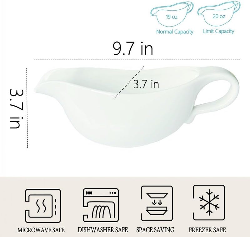 Qlans 20 OZ Gravy Boat - White Meat Sauce Boat With Spoon - Perfect for Gravy, Sauces and Syrups, Salad Dressings, Creamer, Broth, and More Server - Image 3