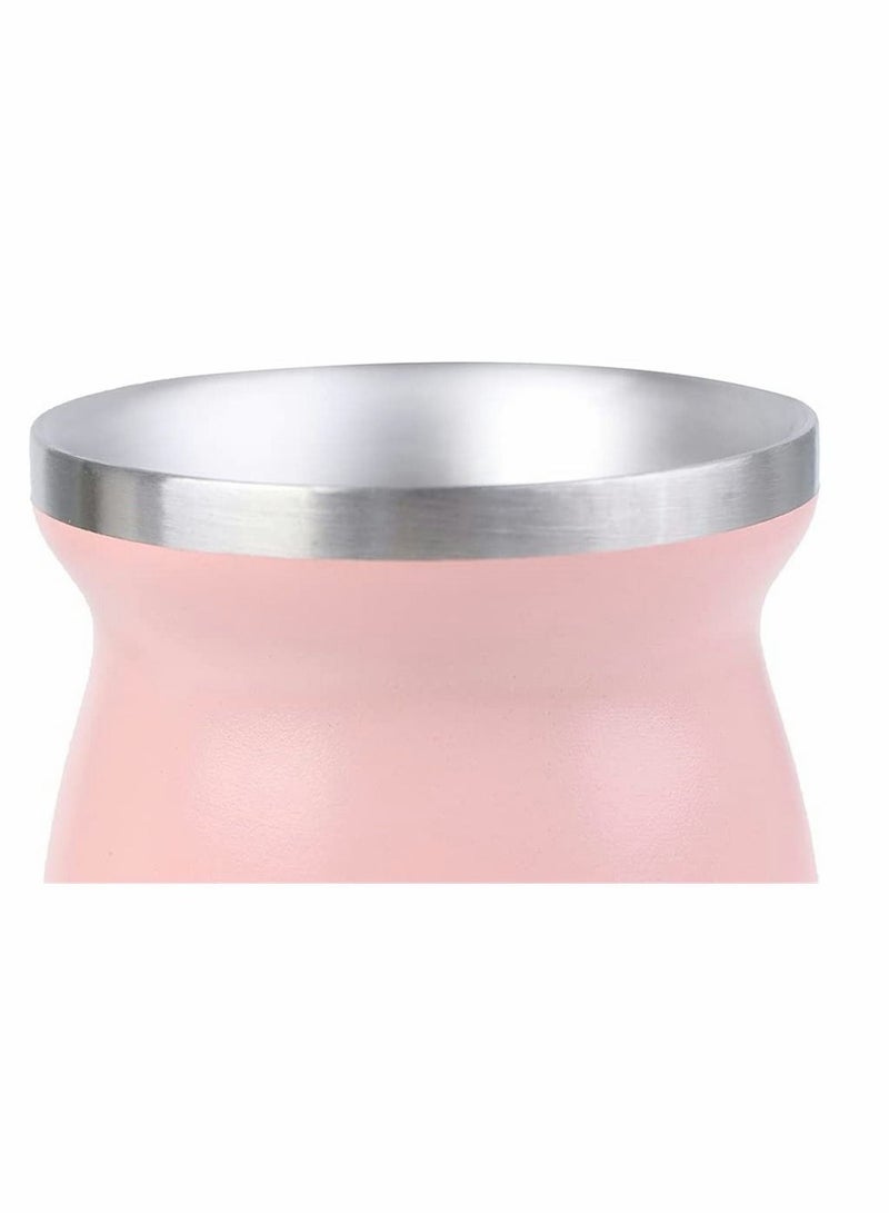 NIBEMINENT Pink Yerba Mate Tea Cup 230 ml Stainless Steel Double Walled Easy Wash Household Insulation Gourds for Loose Leaf Drinking with Bombilla Straw - Image 2