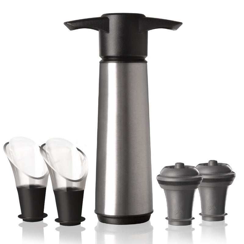 Vacu Vin Vacu Vin Wine Saver  Stainless Steel  1 Pump 2 Stoppers 2 Servers  Wine Stoppers for Bottles with Vacuum Pump and Pourer  Reusable  Made in the Netherlands 