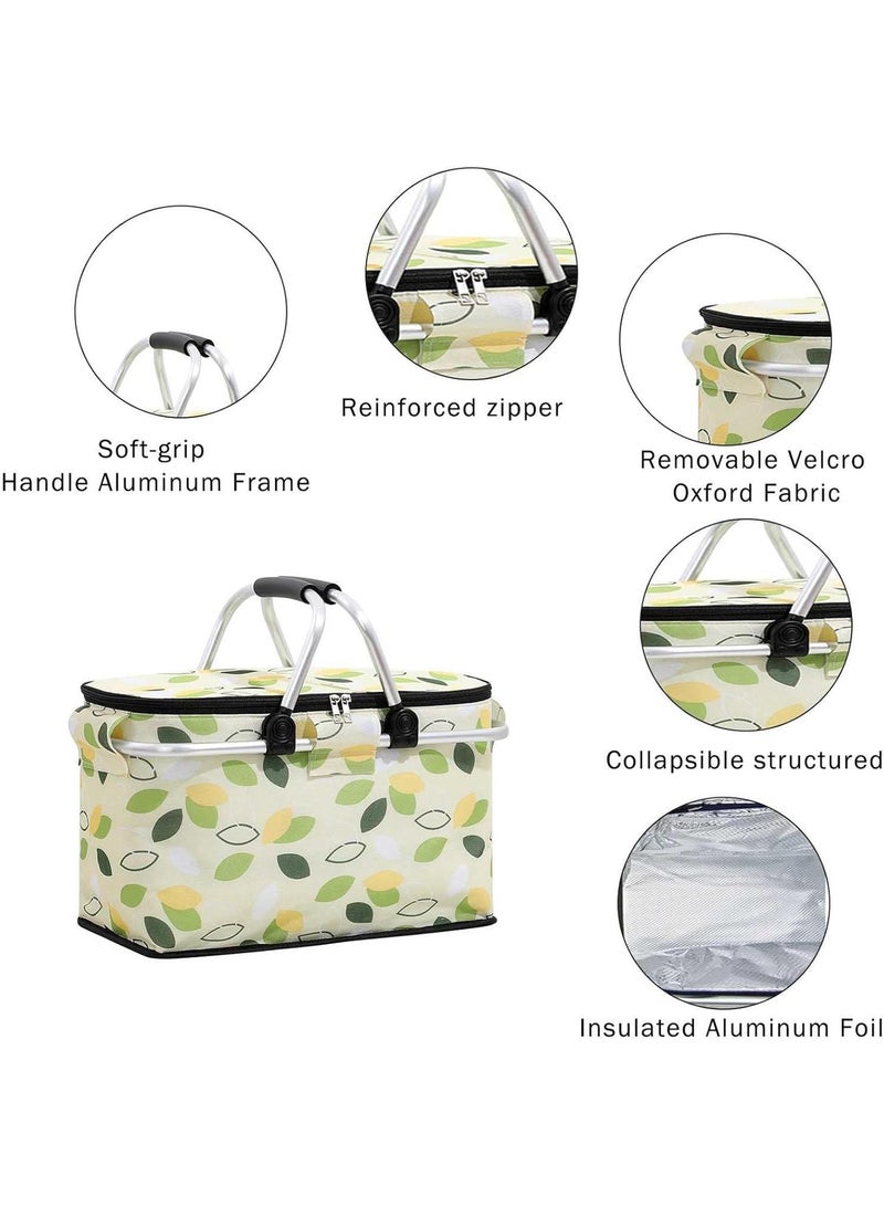 Bluejw Picnic Basket 20L Portable Collapsible Cooler Bag Grocery Bag Shopping Basket With Aluminium Handles For Shopping, Travel, Camping  - Image 3