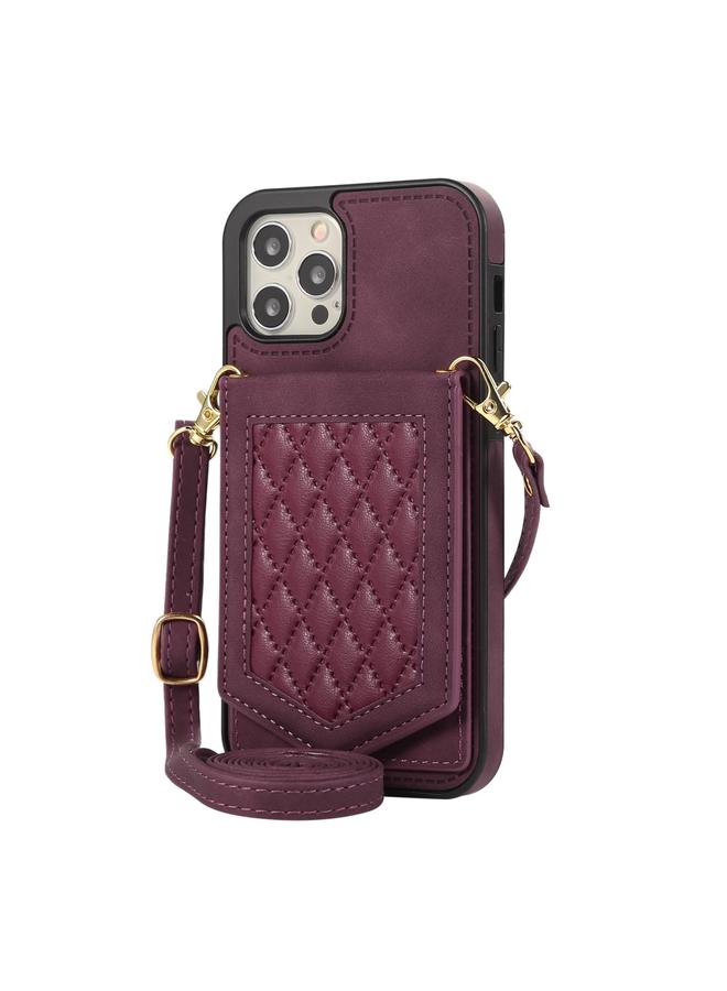 Zaboon Case For iPhone 12 / 12 Pro Rhombic Texture RFID Phone Case with Lanyard & Mirror - Image 2