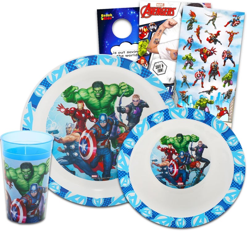 MARVEL Avengers Dinnerware Set for Kids Toddlers  3 Pc Kitchen Accessories Bundle with Avengers Dinner Plate Cup Stickers More  Avengers Flatware Set - Image 1