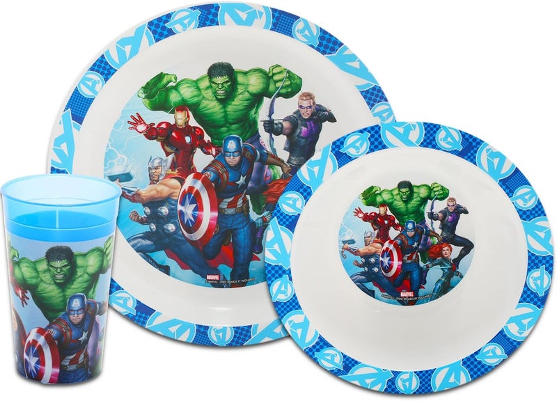 MARVEL Avengers Dinnerware Set for Kids Toddlers  3 Pc Kitchen Accessories Bundle with Avengers Dinner Plate Cup Stickers More  Avengers Flatware Set - Image 2
