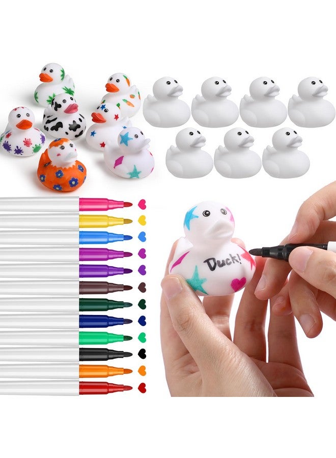 جيريفي 12 قطعة 2 بوصة من البط المطاطي الأبيض الفارغ، البط المطاطي الإبداعي مع أقلام من 12 لونًا لحوض الاستحمام، البط اللطيف، هدايا عيد الميلاد للأطفال - Image 4