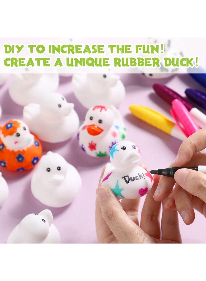 جيريفي 12 قطعة 2 بوصة من البط المطاطي الأبيض الفارغ، البط المطاطي الإبداعي مع أقلام من 12 لونًا لحوض الاستحمام، البط اللطيف، هدايا عيد الميلاد للأطفال - Image 3