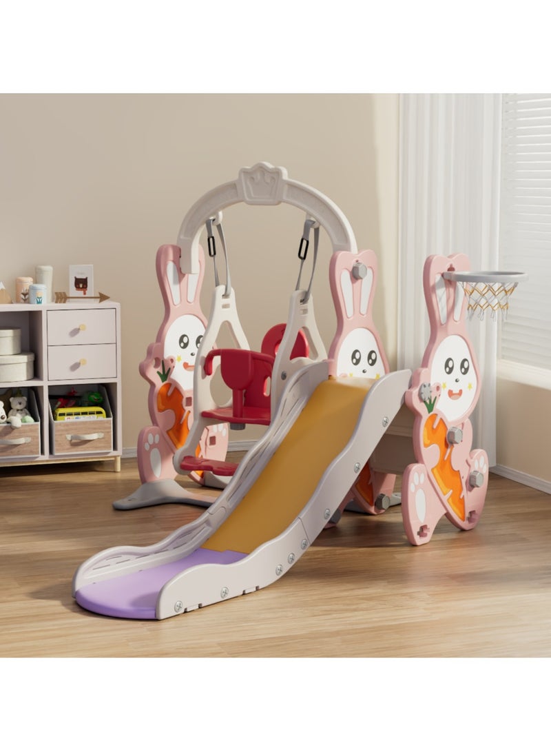 FULL JOY Rabbit Slide With Swing, Climbing Ladder, And Basketball Hoop 4*1, 170*140*112 cm  - Image 4