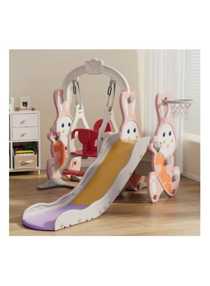 FULL JOY Rabbit Slide With Swing, Climbing Ladder, And Basketball Hoop 4*1, 170*140*112 cm  - Image 1
