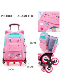 Generic Wheeled Backpack Rolling Student School Bag Travel Trolley Book Bag for Girls Kids Luggage Case  - Image 2