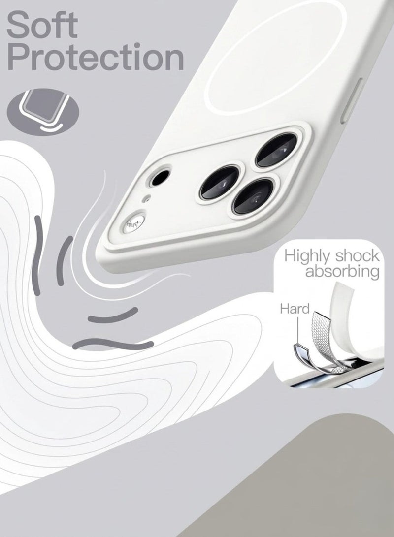 iPhone 17 Pro Premium Matte Case Metallic Accents White Frosted PC Back TPU Frame Metallic Camera Frame for Strength MagSafe Compatible with N52 Magnet Metallic Buttons Anti Slip Soft Touch Grip Military Grade Drop Protection - Image 3