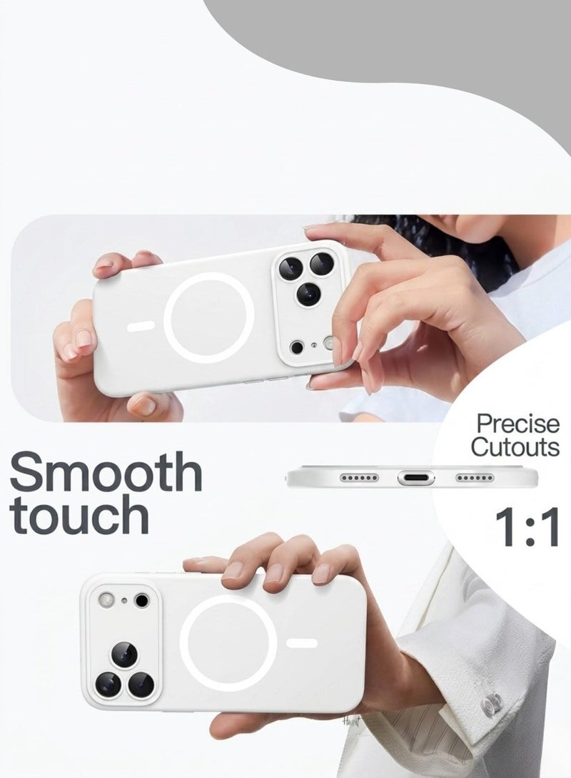 iPhone 17 Pro Premium Matte Case Metallic Accents White Frosted PC Back TPU Frame Metallic Camera Frame for Strength MagSafe Compatible with N52 Magnet Metallic Buttons Anti Slip Soft Touch Grip Military Grade Drop Protection - Image 2