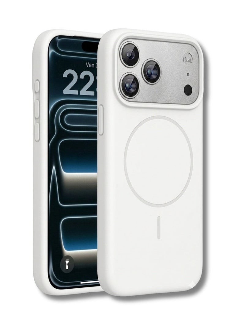 iPhone 17 Pro Premium Matte Case Metallic Accents White Frosted PC Back TPU Frame Metallic Camera Frame for Strength MagSafe Compatible with N52 Magnet Metallic Buttons Anti Slip Soft Touch Grip Military Grade Drop Protection - Image 1