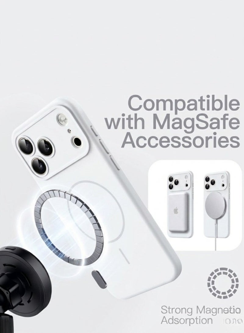 iPhone 17 Pro Premium Matte Case Metallic Accents White Frosted PC Back TPU Frame Metallic Camera Frame for Strength MagSafe Compatible with N52 Magnet Metallic Buttons Anti Slip Soft Touch Grip Military Grade Drop Protection - Image 4
