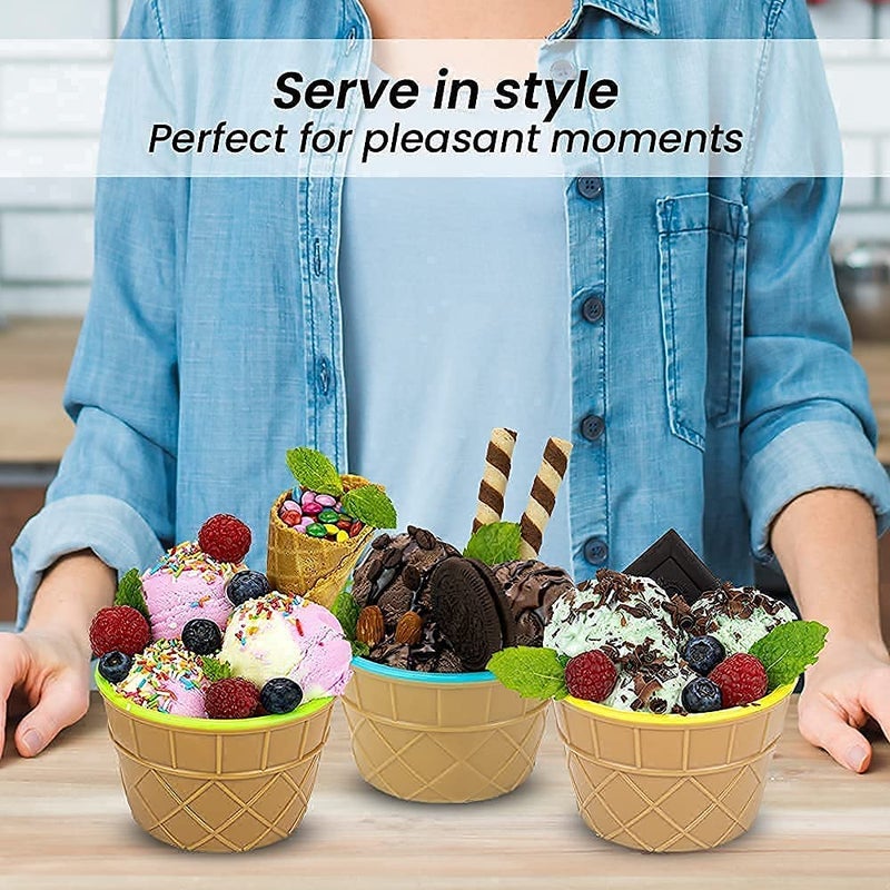 Orrda Ice Cream Cup with Spoon, Plastic Ice Cream Bowl Spoon Set,Frozen Yogurt Cups with Spoons, Candy Color Dessert Bowl Ice Cream Tools for Kids Party (Random Color Sent) (Set of 6) - Image 4