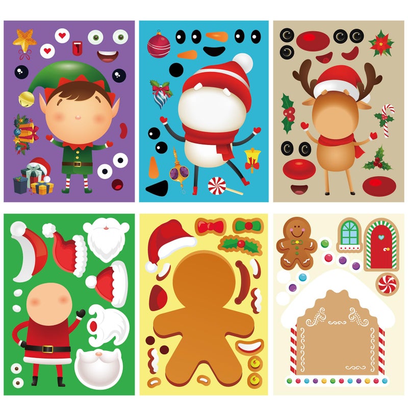 Christmas Stickers for Kids 30PCS  Waterproof Vinyl Make a Face Stickers Christmas Party Activities Supplies Gift Tags Cards Scrapbook Journal Decorations