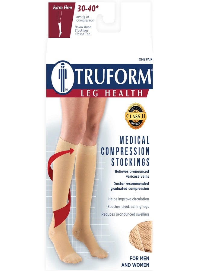 Truform 30-40 mmHg Compression Stockings for Men and Women, Knee High Length, Closed Toe, Beige, Large - Image 3