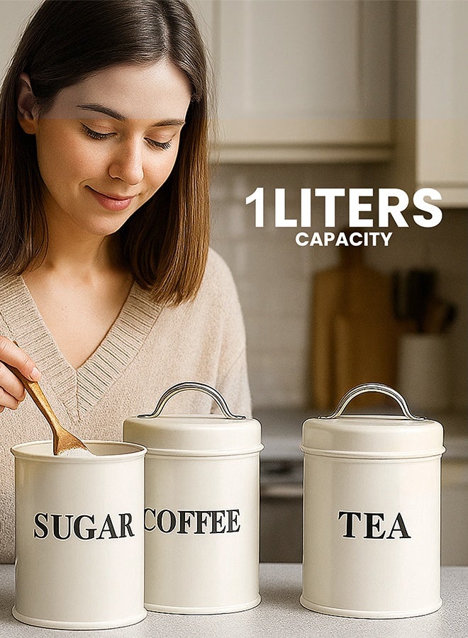 Eoptify 3PCS Kitchen Container Set with Airtight Lids, Coffee, Tea, Sugar Canister Pot, Decorative Kitchen Storage Container, Food Storage Canister Sets for Kitchen - Image 1